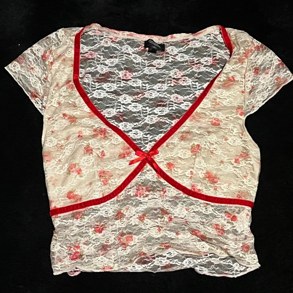 Floral Lace Women Top with Red Accents